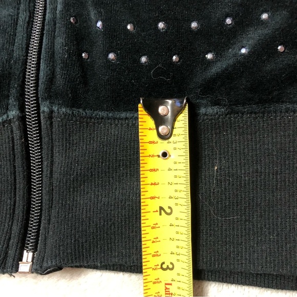 Calvin Klein Black Velour Full Zip Hooded Jacket With Silver Rhinestones - Picture 9 of 13